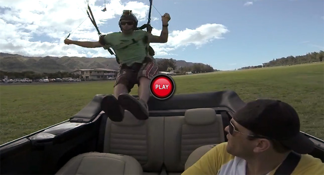 Skydiver Jumps into VW Beetle Convertible from Plane for Promo