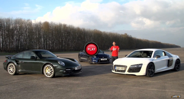  Harris Pits Audi R8 V10 Plus Against Porsche’s 911 Turbo S and 750 HP Tuned Nissan GT-R