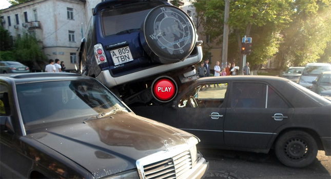  Mercedes-Benz Knocks Over Toyota SUV onto Another Mercedes-Benz