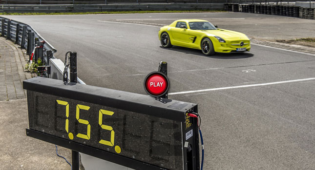  Watch the Mercedes SLS AMG Electric Drive Silently Lap the 'Ring in 7:56.2