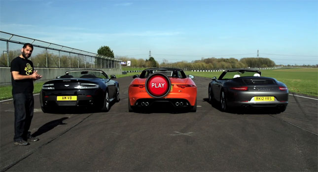  Harris Pits Jaguar F-Type Against Porsche 911S Cabriolet and Aston Martin V8 Vantage Roadster