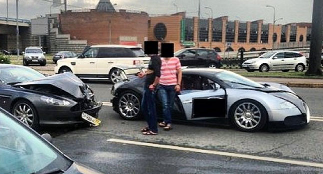  That's a Costly Oops: Aston Martin Rear Ends Bugatti Veyron in Moscow