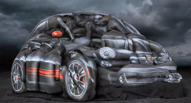  How Cool is That? Women in Body Paint Form Shape of Fiat 500 Abarth, See the Video