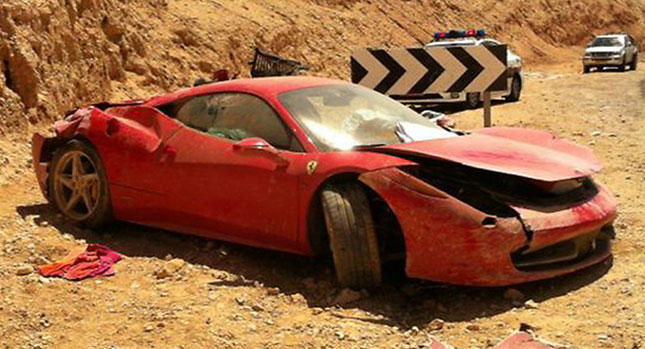  Speedy Driver Smacks a Ferrari 458 Italia on a Rocky Hillside