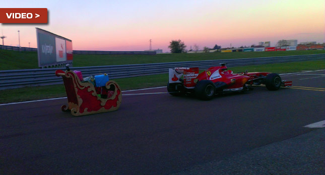  Ferrari's Christmas Show with Mark Gene Dressed as Santa Driving a Sleigh in F138