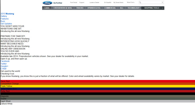  Ford Website Says 2015 Mustang Goes On Sale Late Next Year with 3.7 V6, 5.0 V8 and 2.3 Turbo 4