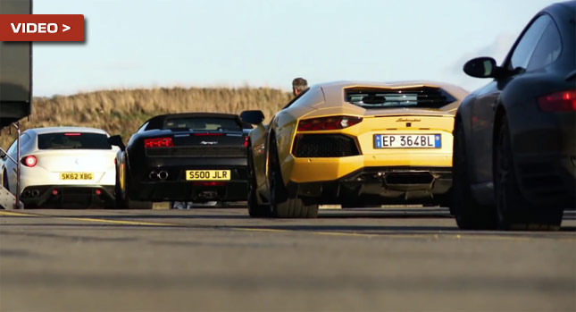  Lamborghini Aventador vs Ferrari FF and Other Duels in UK Drag Race