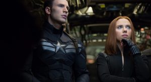 "Marvel's Captain America: The Winter Soldier"..L to R: Captain America/Steve Rogers (Chris Evans) and Black Widow/Natasha Romanoff (Scarlett Johansson) © 2014 Marvel. All Rights Reserved. "Marvel's Captain America: The Winter Soldier"..L to R: Captain America/Steve Rogers (Chris Evans) and Black Widow/Natasha Romanoff (Scarlett Johansson) © 2014 Marvel. All Rights Reserved.