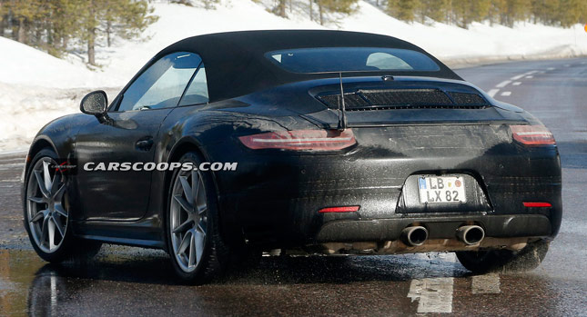  Porsche Spied Testing Mysterious 911 Convertible with Center Mounted Tailpipes