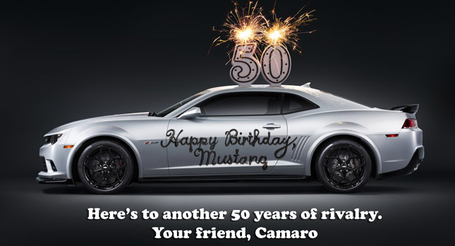  Camaro Wishes Mustang Happy 50th Birthday
