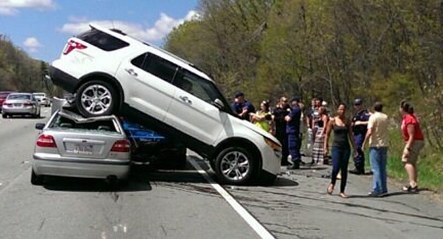  How the Heck This Did Ford Explorer Get On Top of Volvo Sedan?