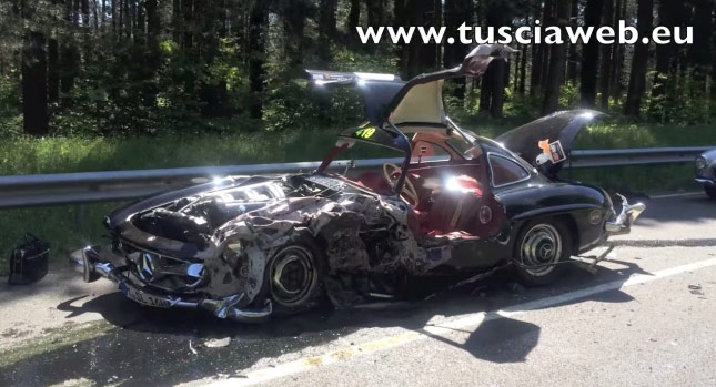  Classic Mercedes SL Gullwing Crashes and Burns in Mille Miglia Accident [w/Video]