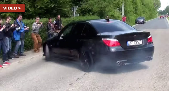  Imprudent BMW M5 E60 Driver Loses it and Almost Hits Onlookers
