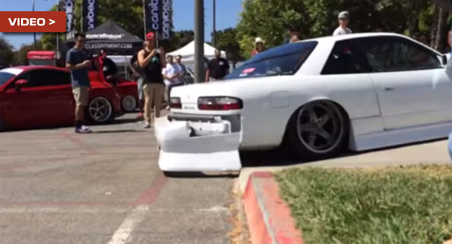 Dropped Nissan Silvia S13 Loses Both Bumpers While Tackling Driveway Carscoops