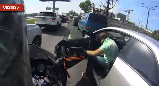 Lane Splitting Biker Crashes on an Open Door