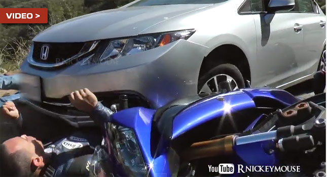  Yamaha Biker Stuck Under Honda Civic After Sliding Off the Road at Mulholland Drive