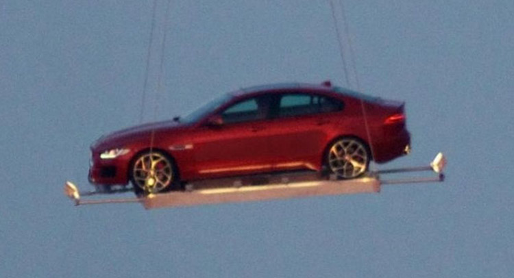  New Jaguar XE Wears No Camo While Airlifted Over London