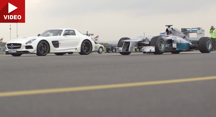  Mercedes SLS AMG Black Series Obliterated by F1 Car in Drag Race
