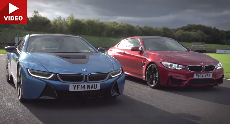 BMW i8 Takes on BMW M4 on Castle Combe Circuit | Carscoops