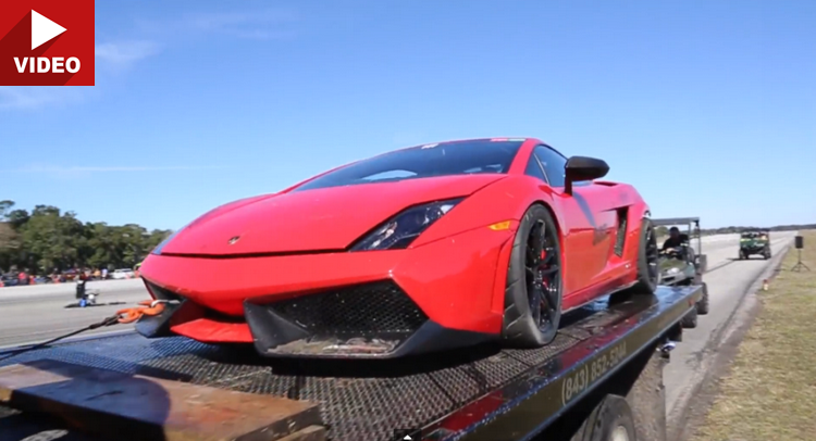  2000 HP Twin Turbo Gallardo Loses Control, Ends Up in Pond