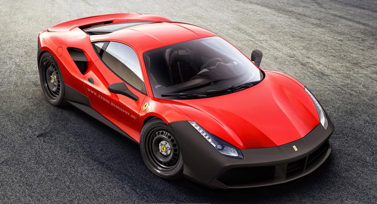  Why, Oh, Why? Ferrari 488 GTB Imagined with Black Plastic Bumpers and Steel Rims