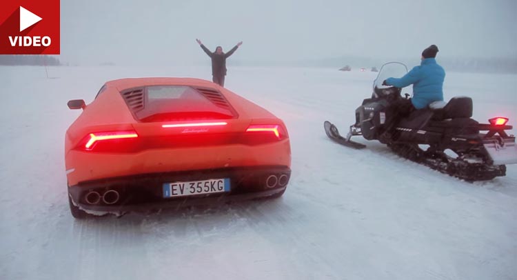  Lamborghini Huracan Challenges Snowmobile For A Drag Race