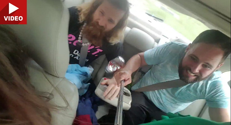  Car Sing-Along Almost Ends In Tears After Tire Blowout