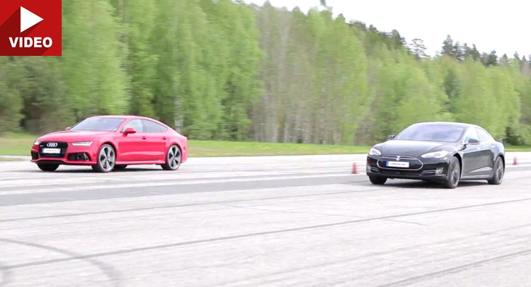  Audi RS7 Embarrasses Tesla Model S P85D From A Rolling Start