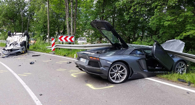  Lamborghini Aventador Tries To Overtake BMW, Crashes With Opel