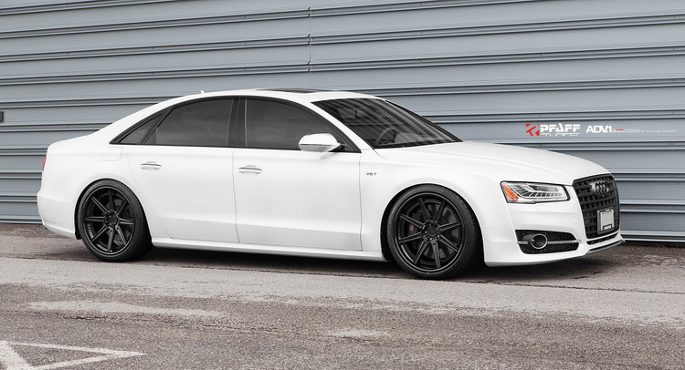  White Audi S8 Hunkers Down On Gloss Black Custom Wheels