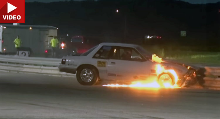  Drag Racing Mustang Crashes, Bursts Into Flames