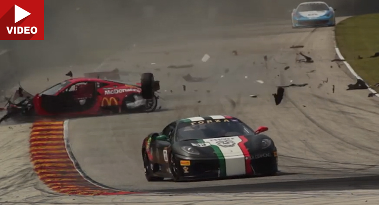  Ferrari 458 Challenge Crashes Into The Fence At Road America.