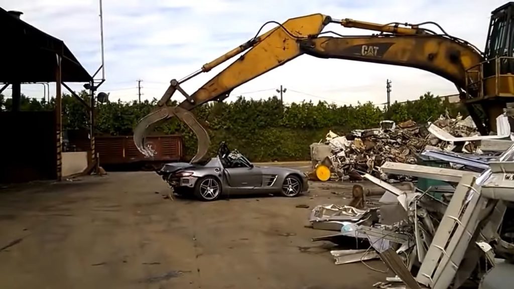  Mercedes SLS AMG Meets Slow And Painful Death Under The Crusher