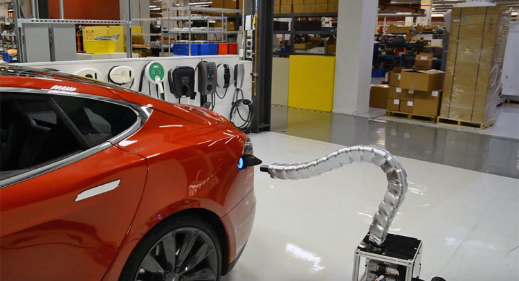  Tesla Shows Off Robotic Snake Charger Prototype