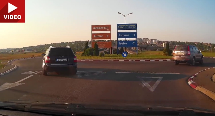  D-Bag Cuts Off Driver, Enters Roundabout The Wrong Way