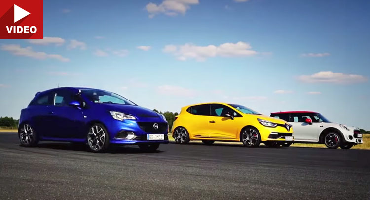  Drag Race Between Renault Clio RS, Opel Corsa OPC And MINI JCW