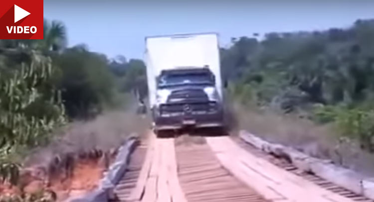  Overly Optimistic Truck Driver Tries To Cross Wobbly Wooden Bridge