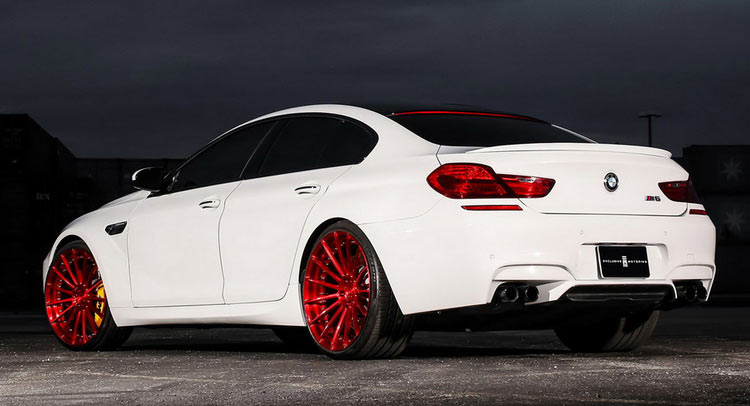  White BMW M6 Gran Coupe Dares To Put On Gloss Red Wheels