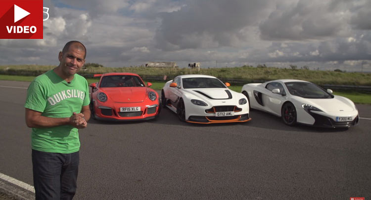  Porsche 911 GT3 RS Meets Aston’s GT12 and Mclaren’s 650S Both On Track And On Road