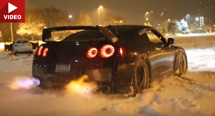 Insane Nissan GT-R Spits Flames In The Snow!