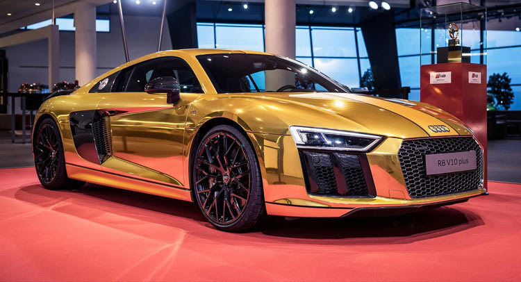  Golden R8 V10 Plus On Display At The Audi Forum
