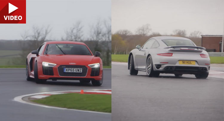  Audi’s Sonorous R8 V10 Plus Fights Porsche’s Mega 911 Turbo S In Wet Track Battle