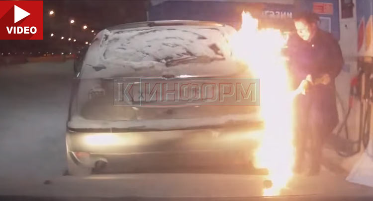  Woman Sets Fire To Her Car At A Gas Station