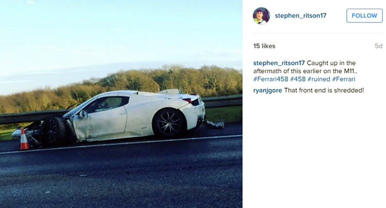  Ferrari 458 Spider Loses Its Face On A British Highway