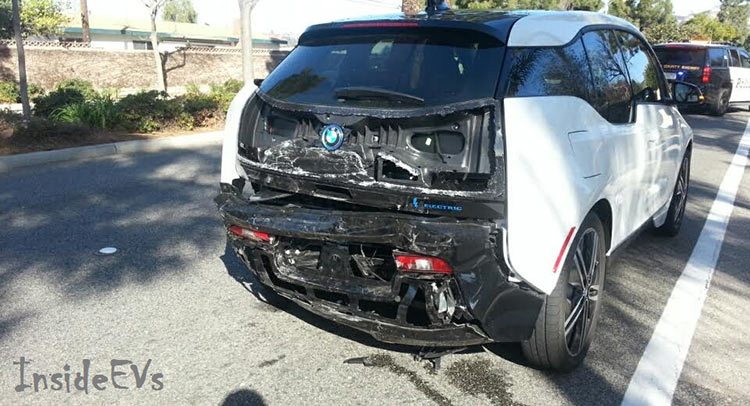  BMW i3 Rear Ended By A Cadillac CTS Holds Up Pretty Well
