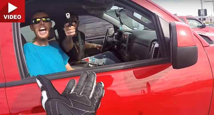 Furious Pickup Driver Threatens And Pulls Gun Out On Motorcyclist