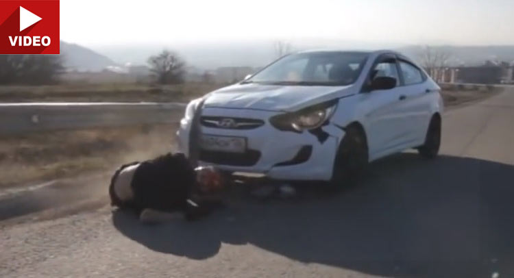  Russian Longboarder Crashes Hyundai, Lives To Tell The Story