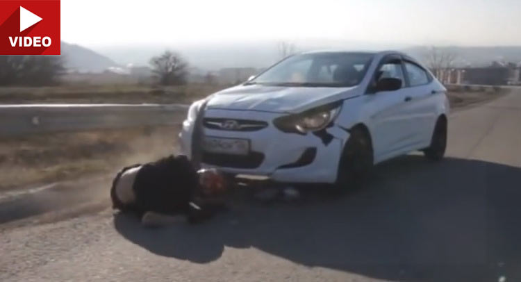 Russian Longboarder Crashes Hyundai, Lives To Tell The Story