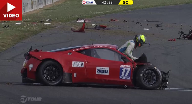  Driver Climbs Out Of His Ferrari Through The Winshield After Massive Crash