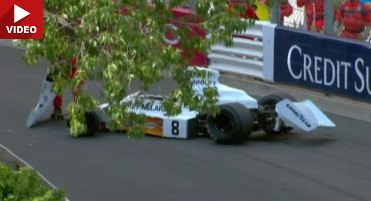 Oops…Crane Drops McLaren M23 F1 During Historic Monaco GP